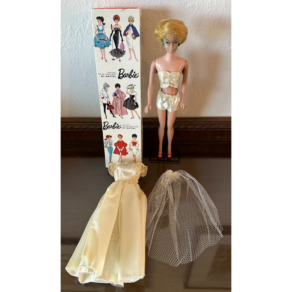 Mattel Barbie Bubblecut 1962 Doll Platinum Blonde Hair Stand Handmade Bride READ